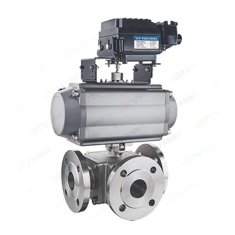 Pneumatic three-way flange ball valve