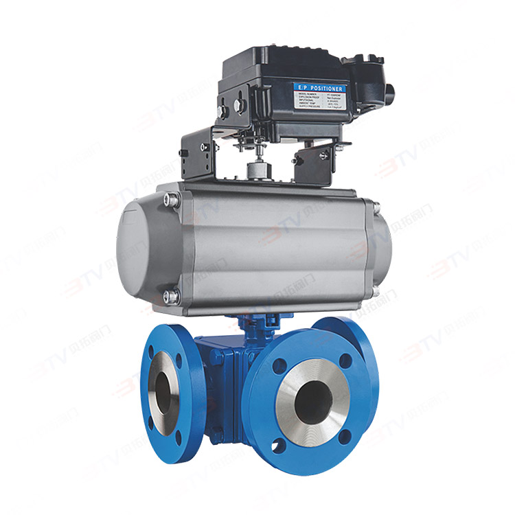 Pneumatic three-way flange ball valve