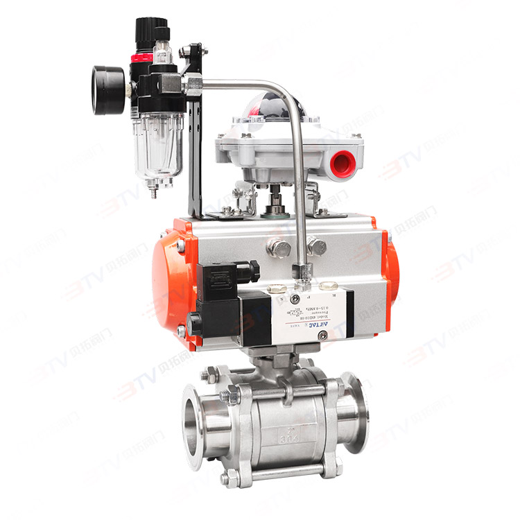 Pneumatic three-piece quick-loading ball valve