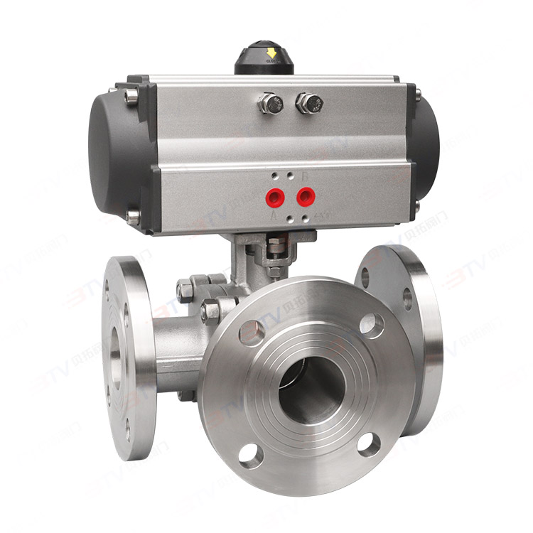 Pneumatic three-way flange ball valve