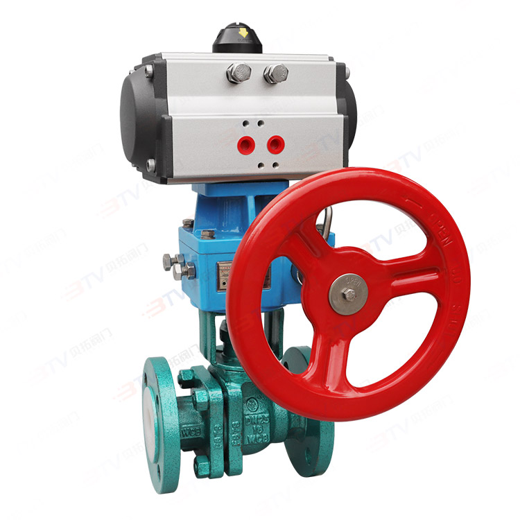 Pneumatic hand-lined fluorine ball valve