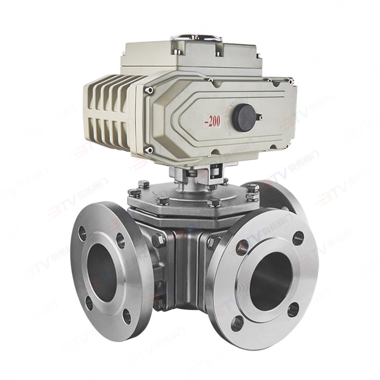 Electric three-way flange ball valve