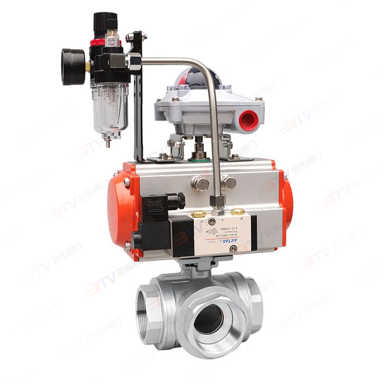 Pneumatic three-way ball valve