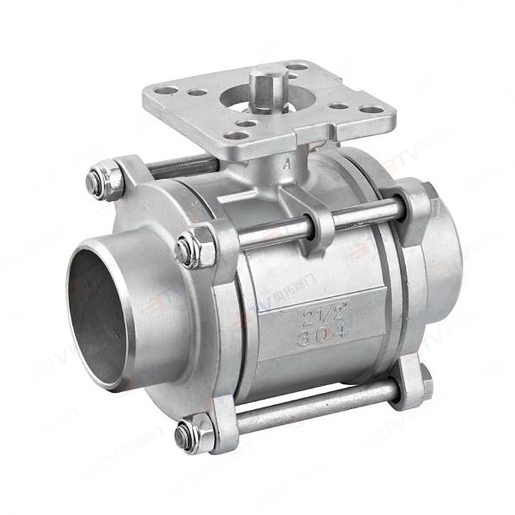Three-piece high-platform welded ball valve