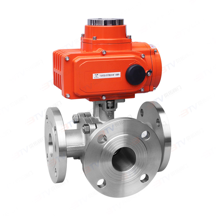 Electric three-way flange ball valve